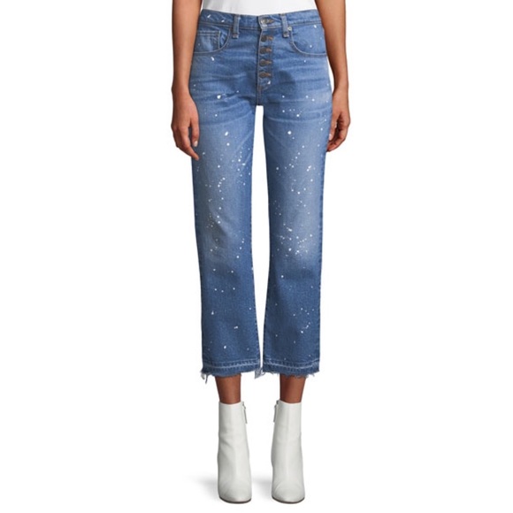 Veronica Beard Ines Straight-Leg Girlfriend Style Paint Splatter Jeans - Picture 1 of 12